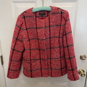 Talbots Tweed Plaid Button Blazer Jacket Red/Black Windowpane Womens 14‎